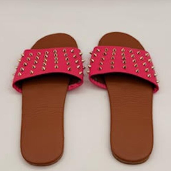 Hot Pink Studded Slide Sandals Flat Slip-On Women’s Size 7 - Picture 3 of 7